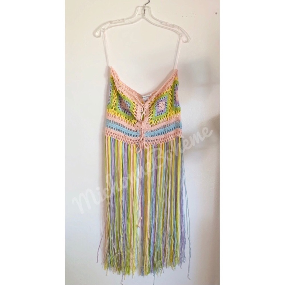 Davi & Dani Pastel Rainbow Crochet Fringed Convertible Top to Skirt - Picture 16 of 16